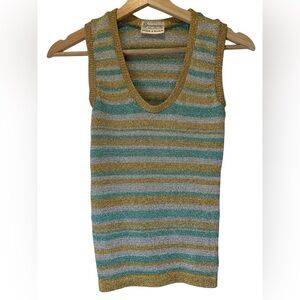 Vintage Bloomingdales  BUTLER & WALKER Striped Gold and Green Knit Tank Top  S